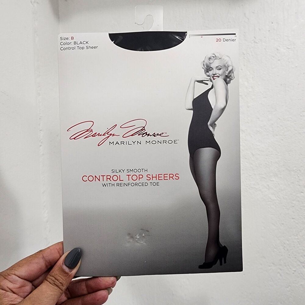 Marilyn Monroe Control Top Sheer Pantyhose Silky Smooth Black Denier 20 Size B